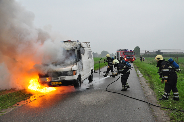 Felle brand verwoest 33 jaar oude camper aan de Overstortweg Waalwijk