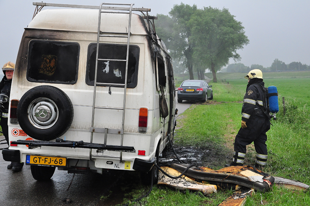 Felle brand verwoest 33 jaar oude camper aan de Overstortweg Waalwijk