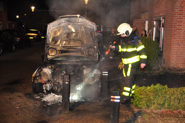Auto gaat in vlammen op aan de Mede Waalwijk