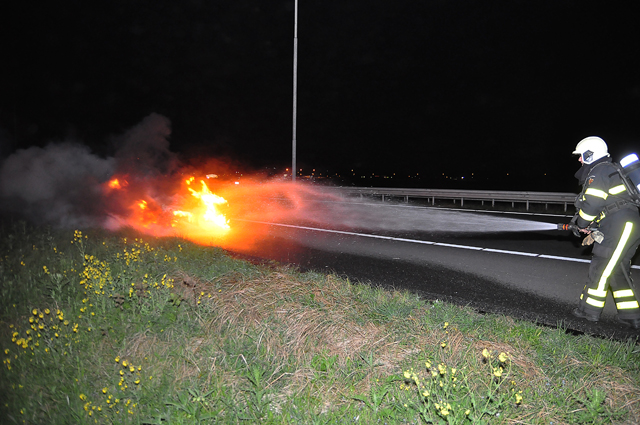 Felle autobrand op vluchtstrook A59 Waalwijk