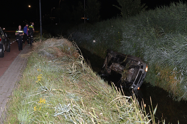 Auto in de sloot aan de Cartografenweg Waalwijk