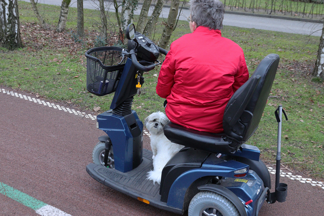 Hondenriem vast tussen scootmobiel tijdens uitlaten hondje aan de Burg. van der Klokkenlaan Waalwijk