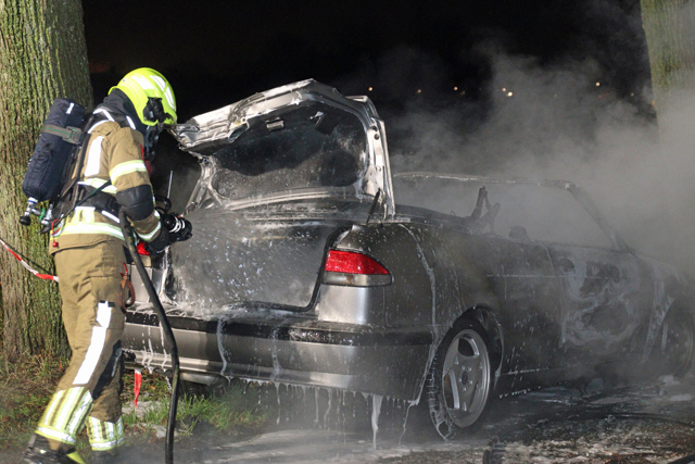 Auto gaat in vlammen op aan de Zomerdijk Waalwijk