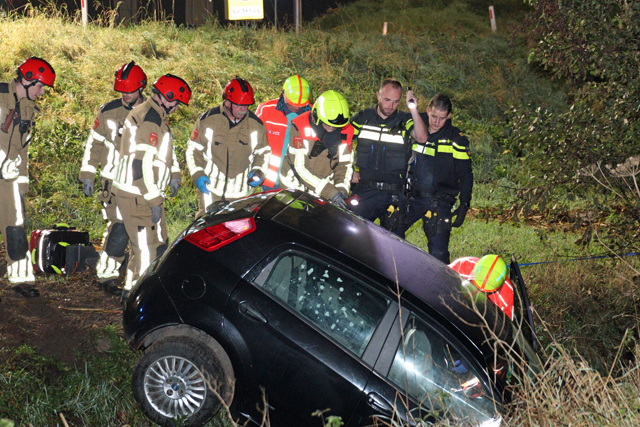 Bestuurster belandt met auto in de sloot bij Waalwijk-Oost