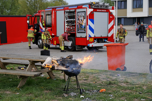 Barbecue met houtafval gaat in vlammen op aan de Pompweg Waalwijk