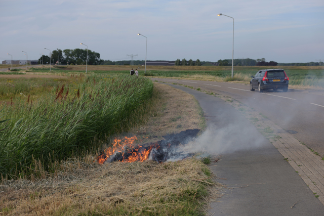 Kleine bermbrand aan de Weteringweg snel geblust