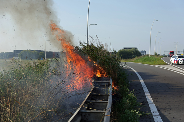 Bermbrand langs Midden-Brabantweg in Waalwijk zorgt voor verkeershinder