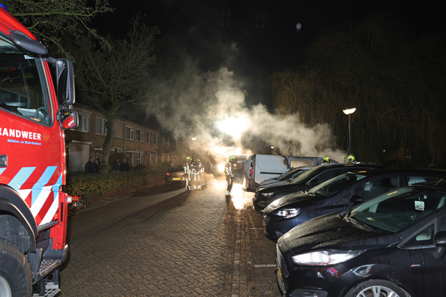 Buurt opgeschrikt door harde knal: bestelbus brandt volledig uit in Esdoornstraat