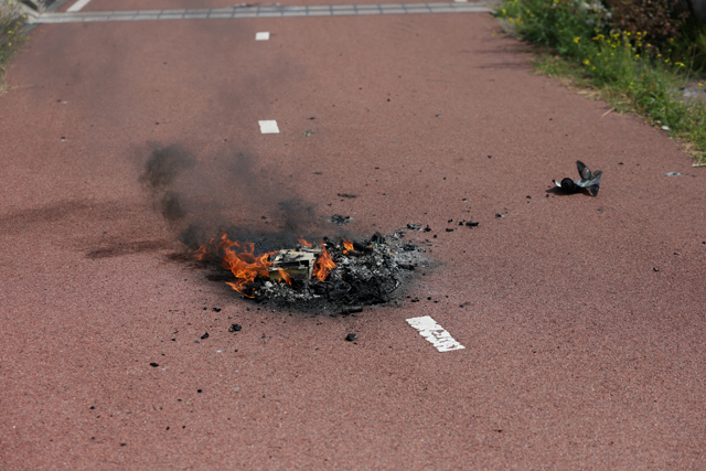 Brandend accupakket richt schade aan op fietsbrug aan het Gaardpad Waalwijk