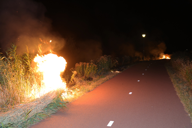 Metershoge vlammen bij bermbranden langs Gaardpad: Politie gaat uit van brandstichting