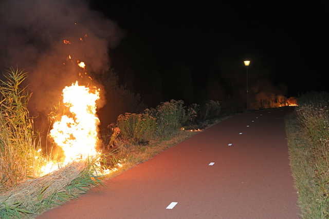 Metershoge vlammen bij bermbranden langs Gaardpad: Politie gaat uit van brandstichting